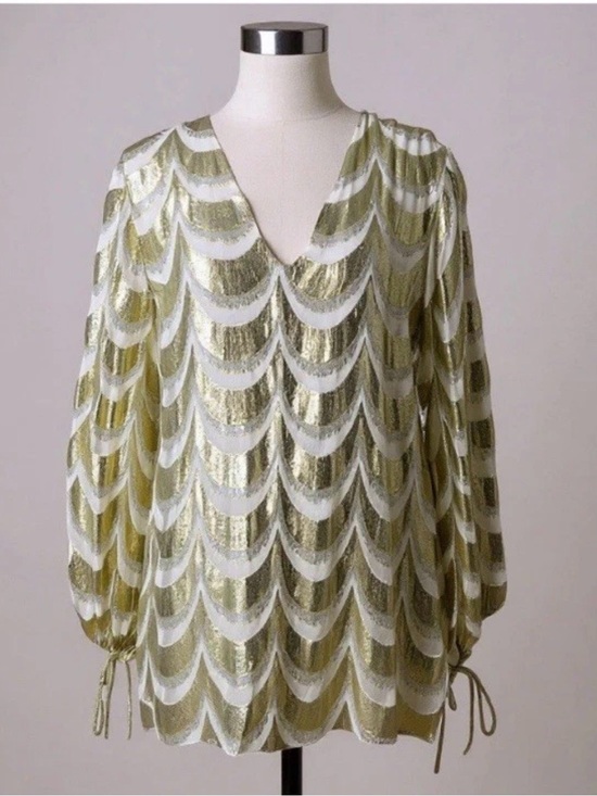 Free People Dresses & Skirts - Free People Jen’s Pirate Booty Lima Metallic Mini A-line, White/Gold Glam (L)